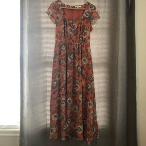 Orange Midi Madewell Dress - With white and grey flowers